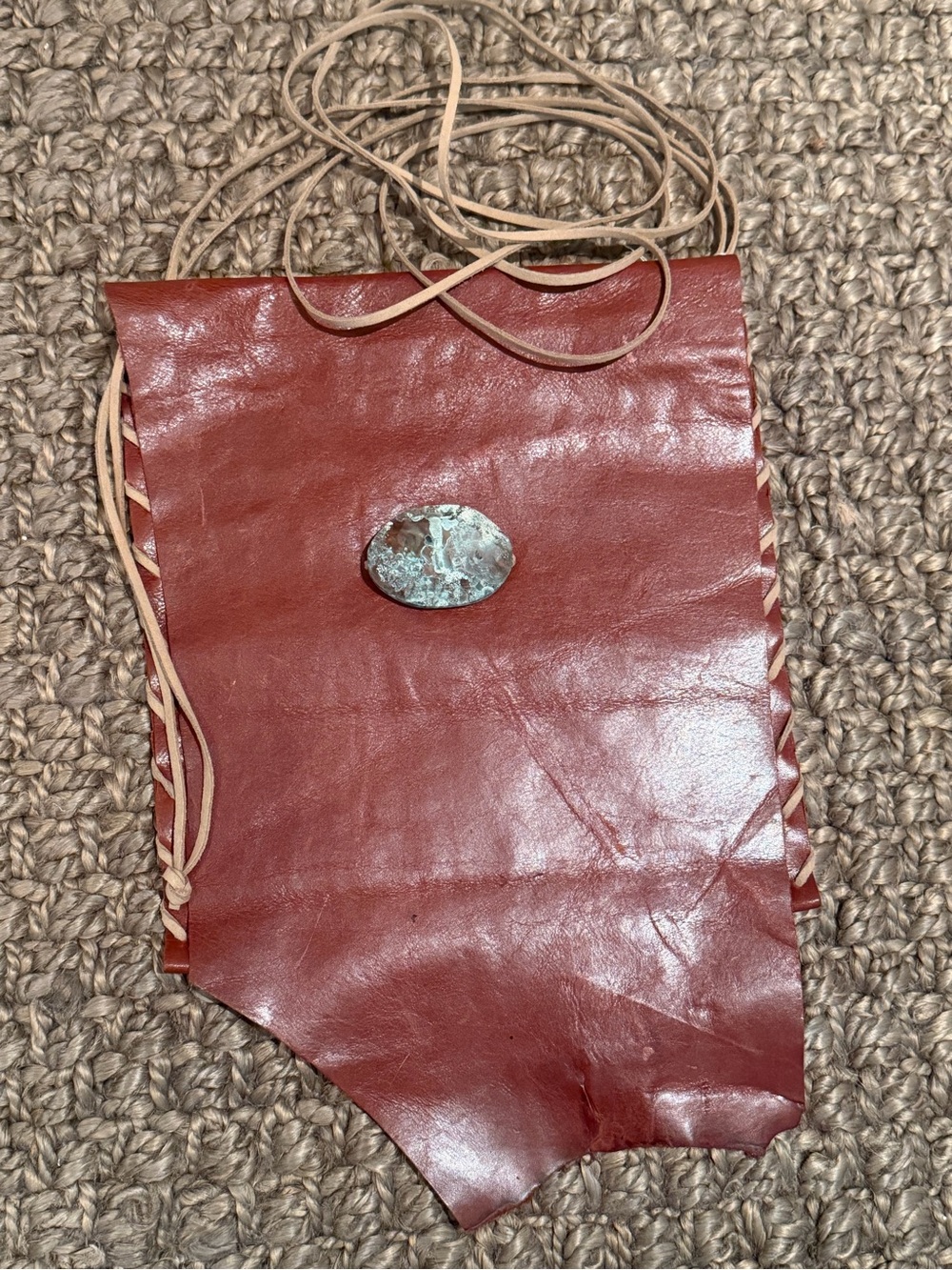 Stunning Unique Bohemian Rags Leather Crossbody Pouch with Decorative Stone